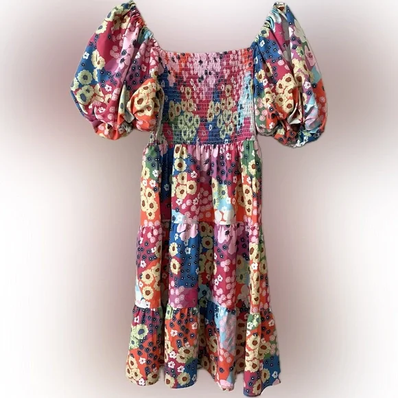 SHEIN flower power dress / poof sleeve in large flower dress. Hippie boho - Picture 3 of 5